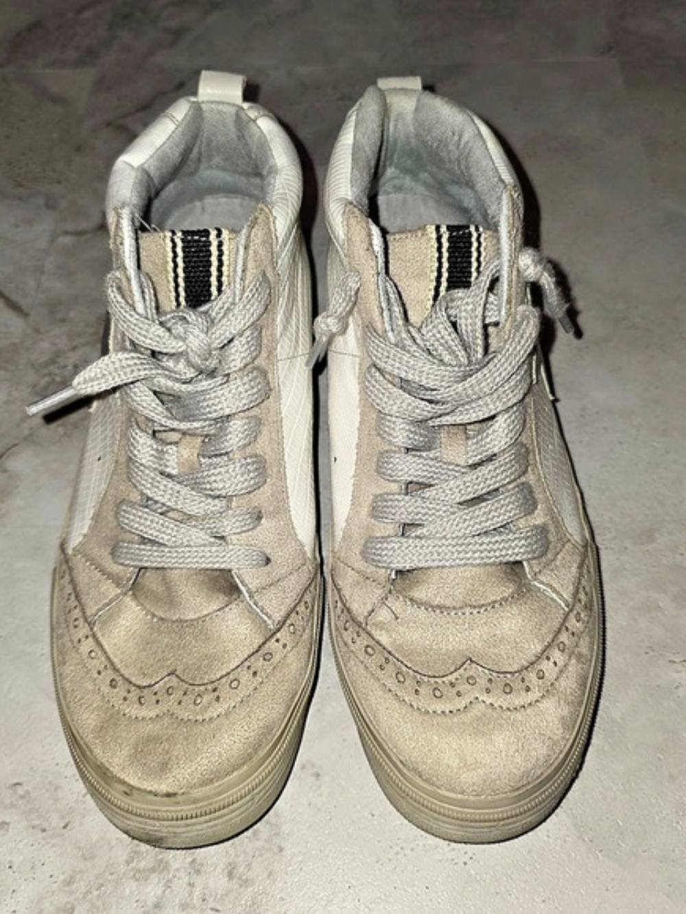 Shu Shop High-Top Star Sneakers in White & Brown - Picture 3 of 7